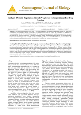 Saklıgöl (Denizli) Population Size of Pelophylax Bedriagae (Levantine Frog) Species Hatice YANGIN, Didem ÇAPAR, Ömer DİLBE, Eyup BAŞKALE*