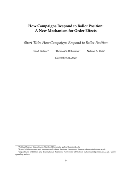 How Campaigns Respond to Ballot Position: a New Mechanism for Order Eﬀects