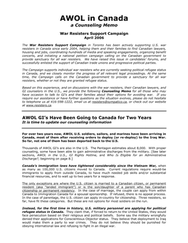 AWOL in Canada, a Counseling Memo War Resisters Support Campaign Page 2