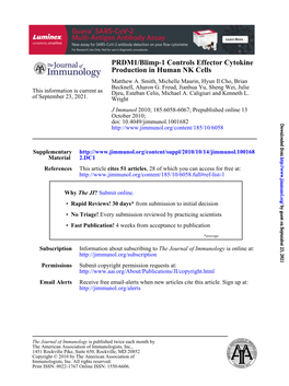 Production in Human NK Cells PRDM1/Blimp-1 Controls Effector