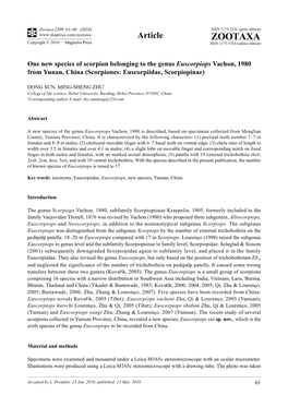 Zootaxa, One New Species of Scorpion Belonging to The