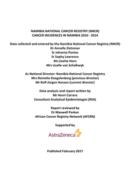 Cancer Incidence in Namibia 2010