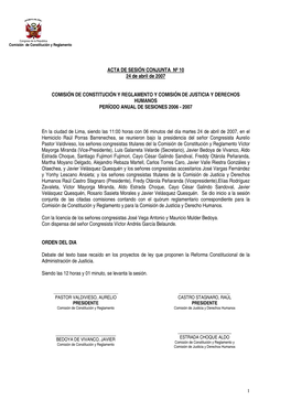 ACTA DE SESIÓN CONJUNTA Nº 10 24 De Abril De 2007 COMISIÓN DE