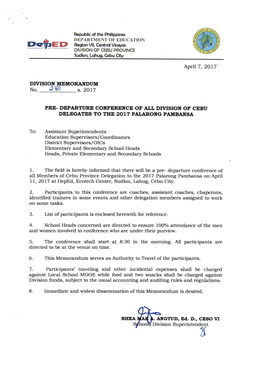 April 7, 2017 DIVISION MEMORANDUM No. S. 2017 PRE