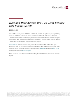 Hale and Dorr Advises BMG on Joint Venture with Simon Cowell