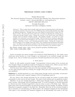 Arxiv:2009.01946V2 [Math.MG] 10 Jan 2021 We May Apply Derived Results for Creating New Triangle Cubics and Conics