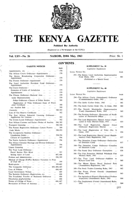 The Kenya Gazette Dated * @ * * * * * * * * * * * @ * * @ @ * * * @ * 18Th December, 1962, Notico No