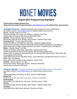 Hdnet Movies August 2013 Program Highlights -Version 1