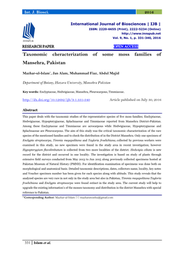 Taxonomic Cheracterization of Some Moss Families of Mansehra, Pakistan