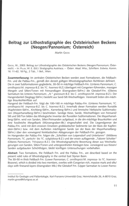 Beitrag Zur Lithostratigraphie Des Oststeirischen Beckens (Neogen/Pannonium; Österreich)