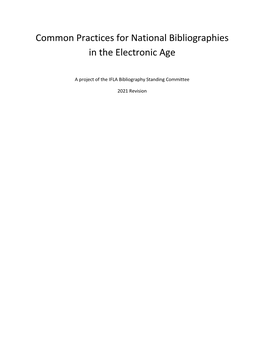 Common Practices for National Bibliographies in the Electronic Age