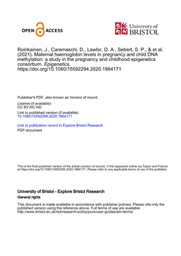 Maternal Haemoglobin Levels in Pregnancy and Child DNA Methylation: a Study in the Pregnancy and Childhood Epigenetics Consortium