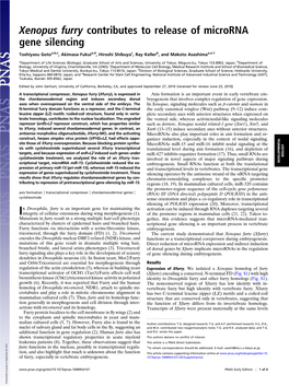 Xenopus Furry Contributes to Release of Microrna Gene Silencing