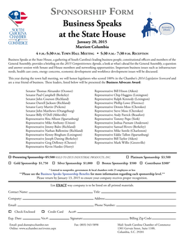 BUSINESS SPEAKS at the State House January 20, 2015 Marriott Columbia