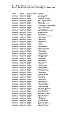 New Zealand Distribution of Ameiurus Nebulosus. Source: Freshwater Biodata Information System (FBIS) 2005