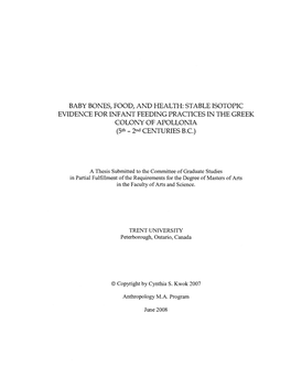 BABY BONES, FOOD, and HEALTH: STABLE ISOTOPIC EVIDENCE for INFANT FEEDING PRACTICES in the GREEK COLONY of APOLLONIA (5Th - 2Nd CENTURIES B.C.)