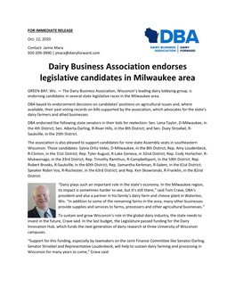 Dairy Business Association Endorses Legislative Candidates in Milwaukee