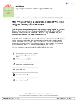 Men “Missing” from Population-Based HIV Testing: Insights from Qualitative Research