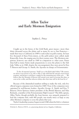 Allen Taylor and Early Mormon Emigration