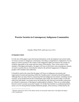 Warrior Societies in Contemporary Indigenous Communities