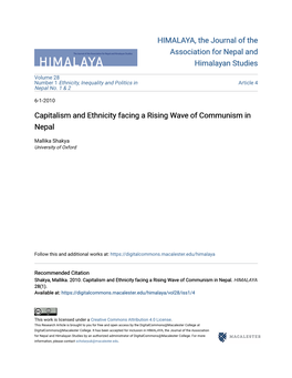 Capitalism and Ethnicity Facing a Rising Wave of Communism in Nepal