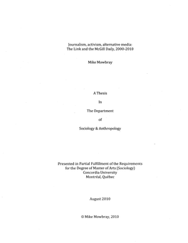 Journalism, Activism, Alternative Media: the Link and the Mcgill Daily, 2000-2010