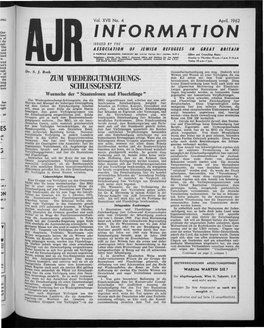 Information Issued by the Association Op Jewish Refugees in Great Britain • Fairfax Mansions