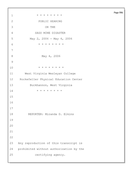 1 * * * * * * * * 2 Public Hearing 3 on the 4 Sago Mine Disaster