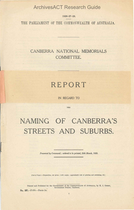 Report in Regard to the Naming of Canberra's Streets and Suburbs