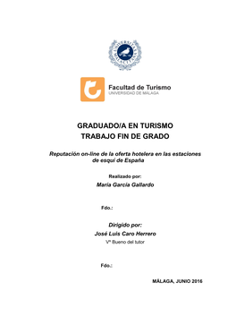 Graduado/A En Turismo Trabajo Fin De Grado