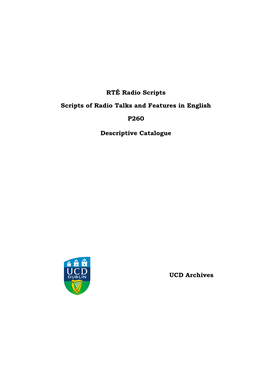 RTÉ Radio Scripts Scripts of Radio Talks and Features in English P260