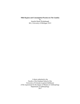 Milk Hygiene and Consumption Practices in the Gambia by Jennifer Renée Washabaugh B.S., University of Michigan, 2015