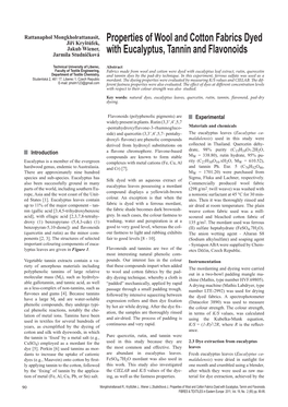 Properties of Wool and Cotton Fabrics Dyed with Eucalyptus, Tannin and Flavonoids