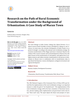 Research on the Path of Rural Economic Transformation Under the Background of Urbanization: a Case Study of Mucun Town