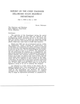 Report of the Chief Engineer Delaware State Highway Department