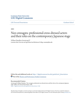 Neo-Onnagata: Professional Cross-Dressed Actors and Their Roles