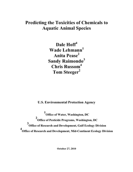 Predicting the Toxicities of Chemicals to Aquatic Animal Species