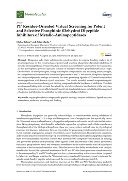 Downloaded from the PDB Lacking Either Metal Ion(S) in the Active Centers Or Putative Peptidases Were Excluded from the Study