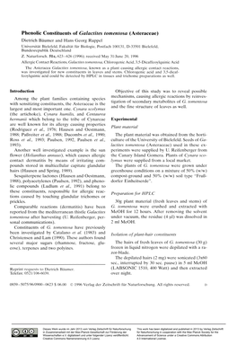 Phenolic Constituents of Galactites Tomentosa (Asteraceae)