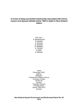 A Review of Deep-Sea Benthic Biodiversity Associated with Trench, Canyon and Abyssal Habitats Below 1500 M Depth in New Zealand Waters