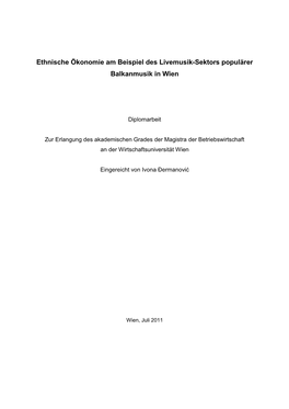 Ethnische Ökonomie Am Beispiel Des Livemusik-Sektors Populärer