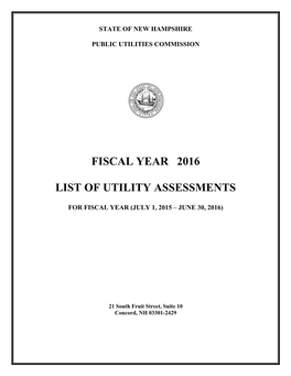 Fiscal Year 2016 List of Utility Assessments