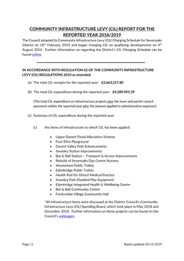 Community Infrastructure Levy Report for the Reported Year 2018/2019