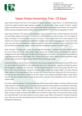 Upper Dolpo Immersion Trek - 32 Days