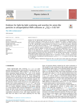 Physics Letters B Evidence for Light-By-Light Scattering And