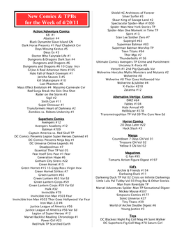 New Comics & Tpbs for the Week of 4/20/11