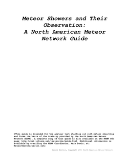 Meteor Showers and Their Observation: a North American Meteor Network Guide