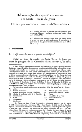 Diferenciação Da Experiência Orante Em Santa Teresa De Jesus Do Tempo Ascético a Uma Simbólica Mística
