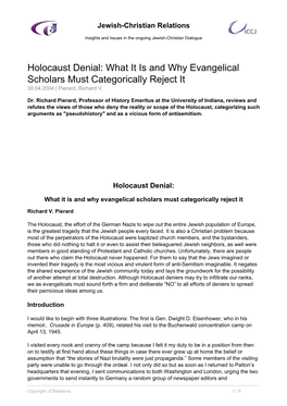 Holocaust Denial: What It Is and Why Evangelical Scholars Must Categorically Reject It 30.04.2004 | Pierard, Richard V