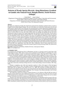 Patterns of Woody Species Diversity Along Disturbance Gradient in Gumdri Abo Natural Forest, Dangila District, North Western Ethiopia